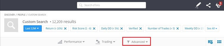 This is where you will find the advanced filter button