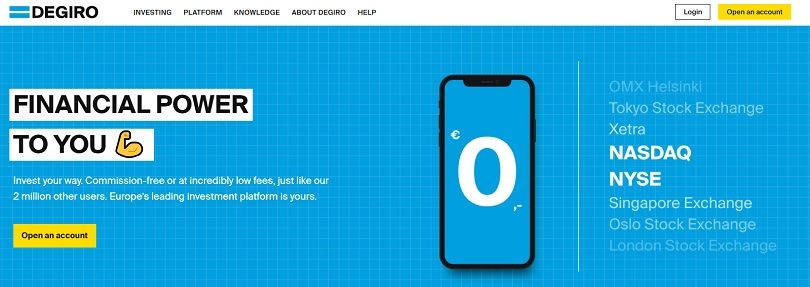 The homepage for DEGIRO