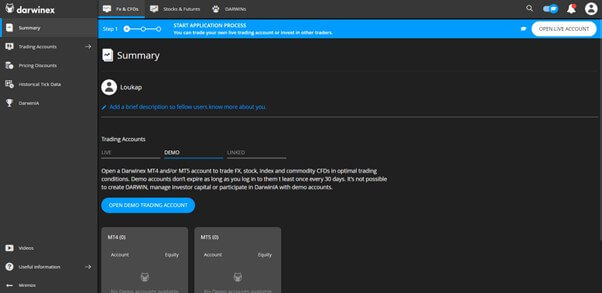 Manage your Darwinex account from the dashboard