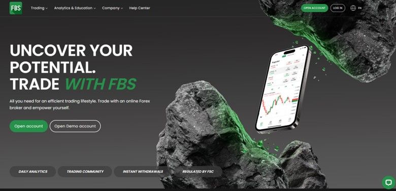 Screenshot of the FBS homepage
