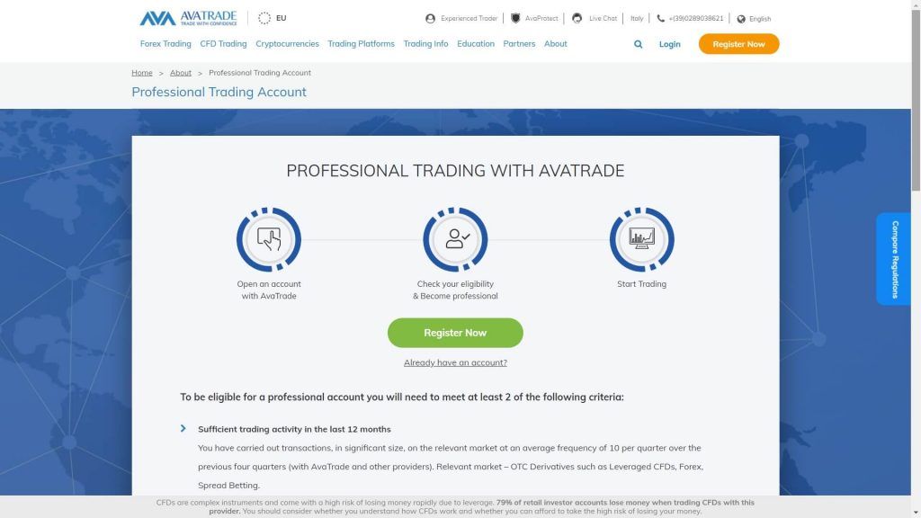 avatrade professional trader status image