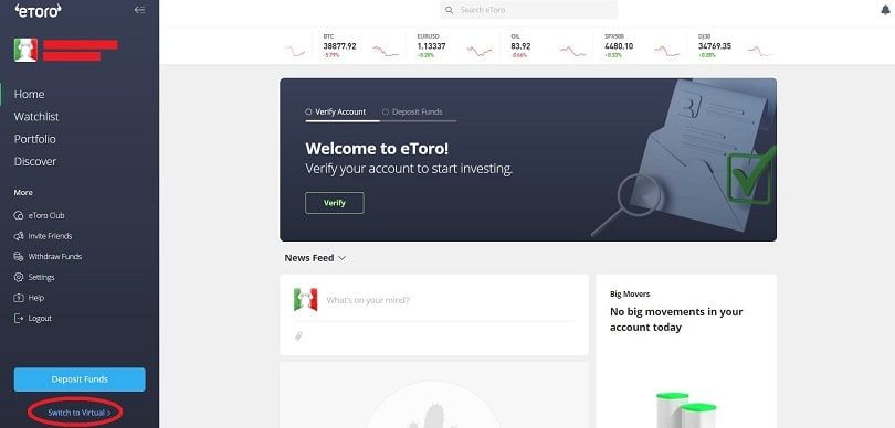 etoro switch to virtual option