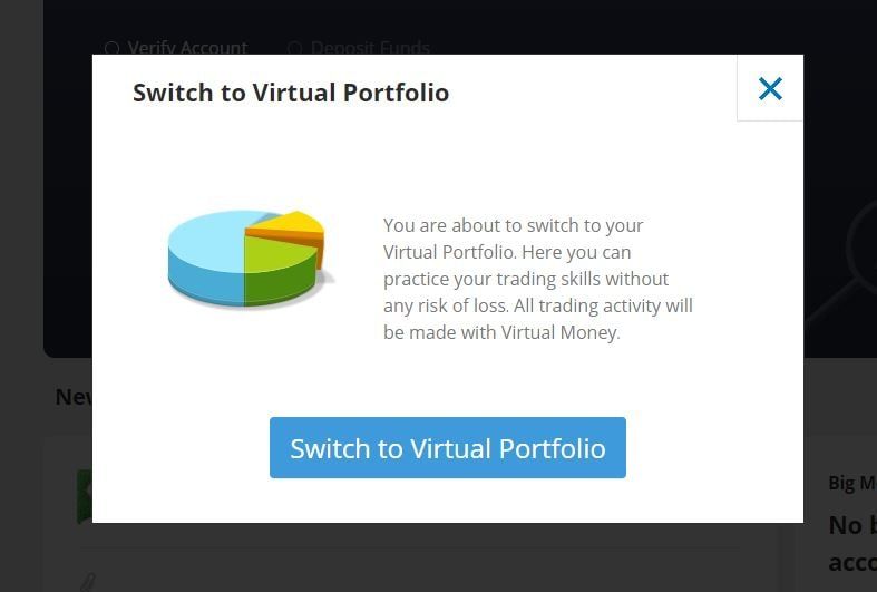 etoro switch to virtual portfolio button