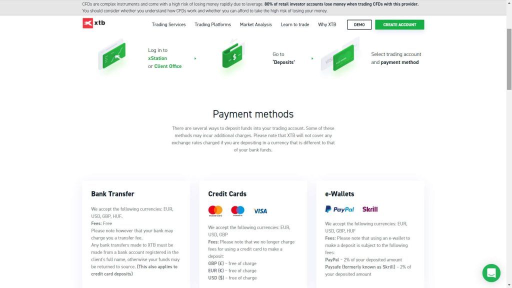 xtb deposit methods webpage