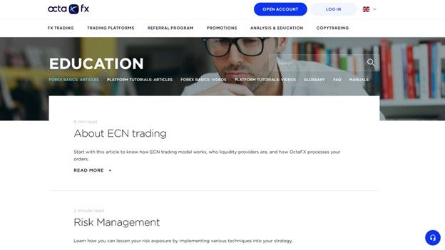 The Octafx education section