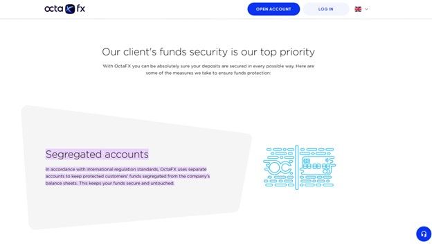 Segregated bank account at OctaFX