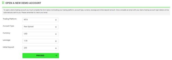 Set your parameters for the IC Markets demo account