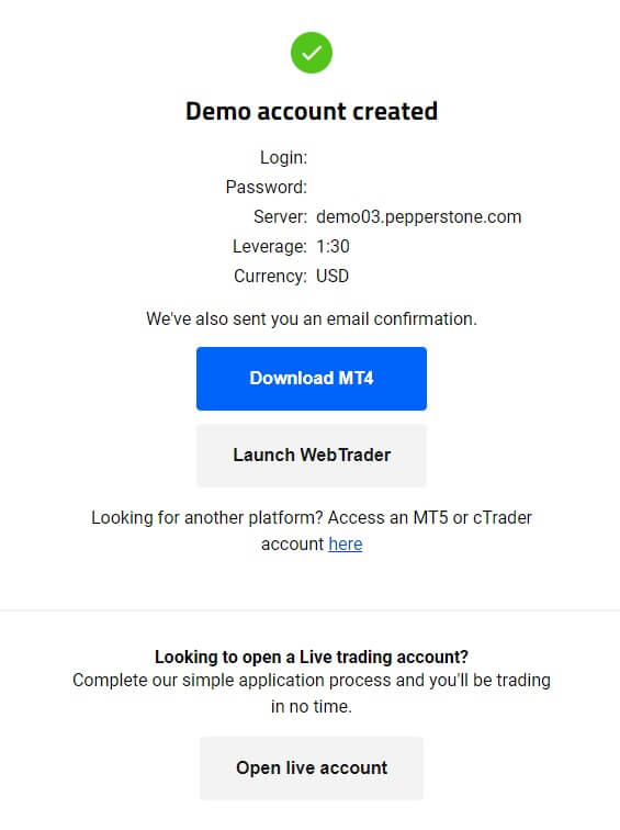 Open your Pepperstone demo account