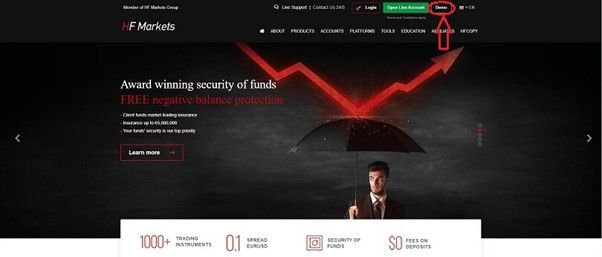 Open a demo account from the HotForex homepage