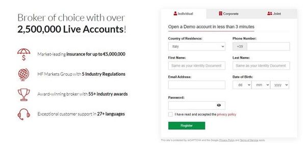 Fill in the register form for a HotForex demo account