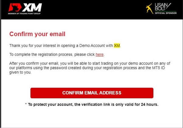 Confirm your XM demo account