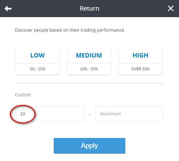 etoro return filter