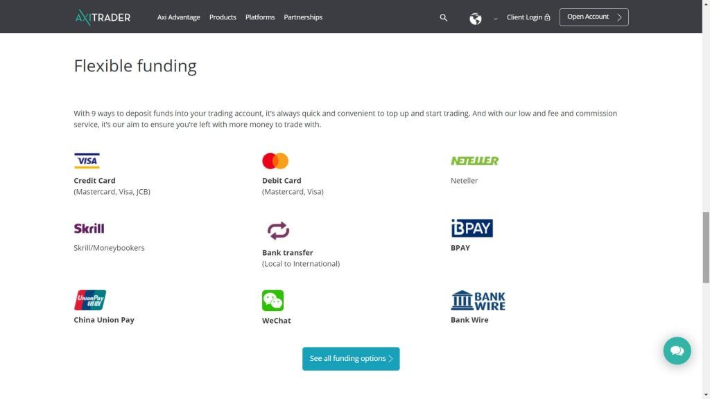 axitrader deposit methods available