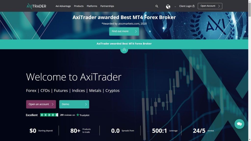 axitrader website homepage