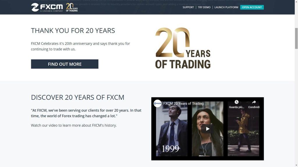 fxcm 20 years anniversary webpage