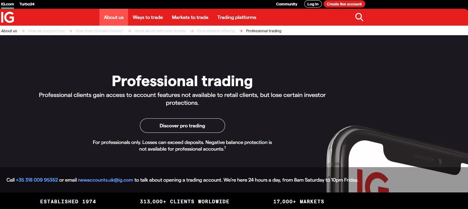 IG Markets professional account
