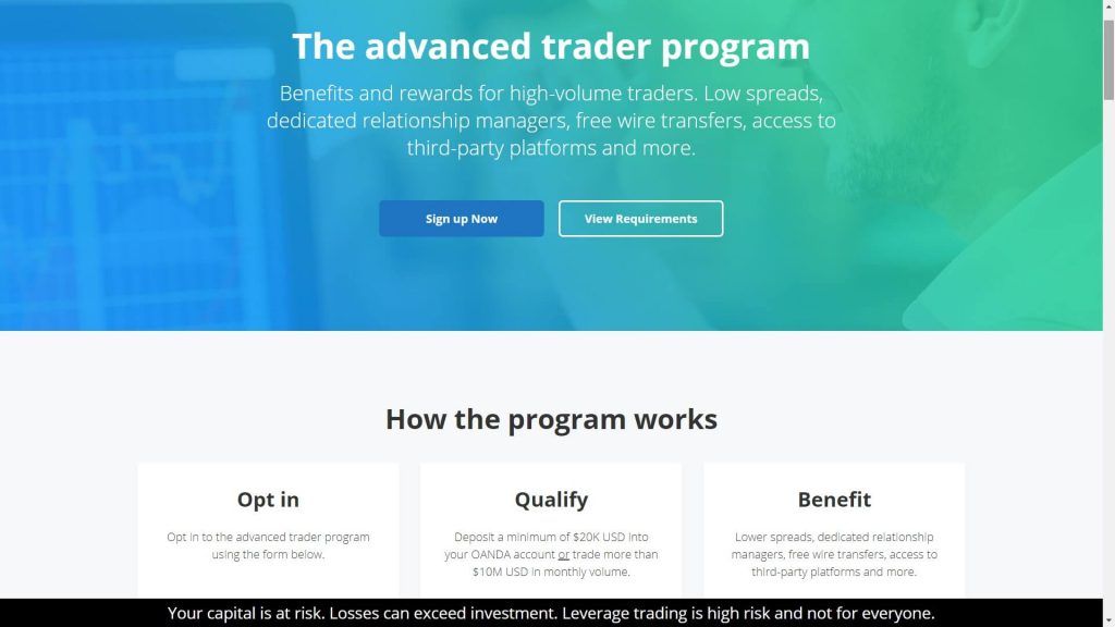 Oanda advanced trader features webpage