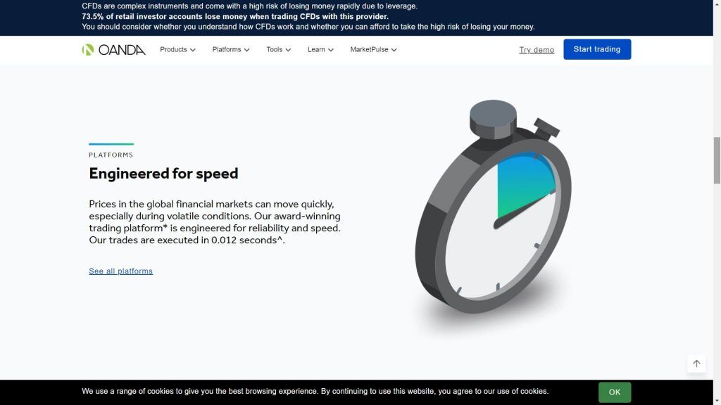 Oanda order execution features webpage