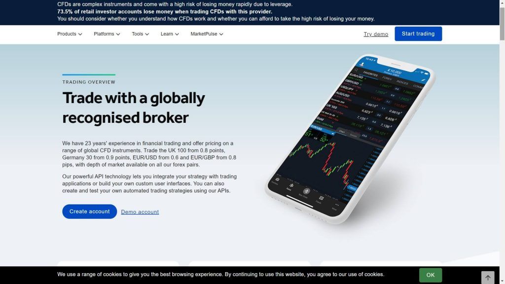 Oanda trading features webpage