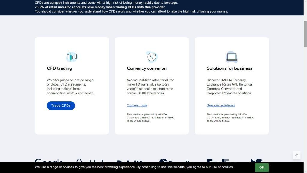 Oanda trading offer webpage
