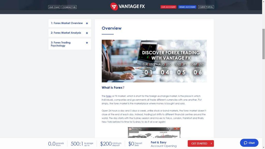 vantage forex training webpage