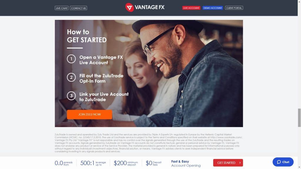 vantage zulutrade linking process