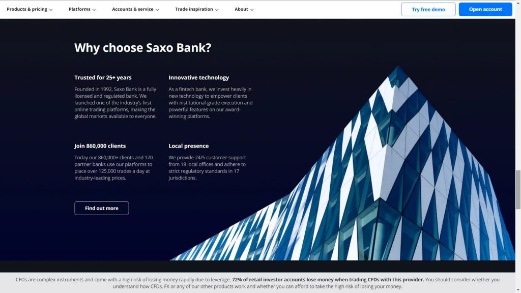 Why should you choose Saxo Bank webpage