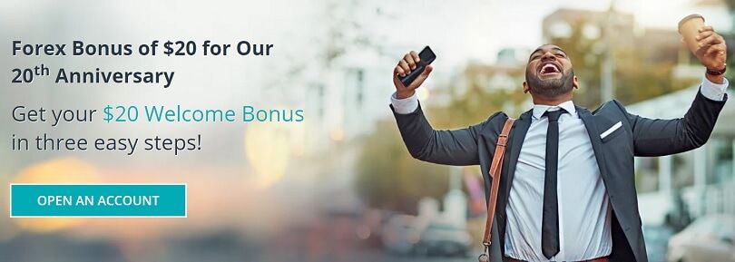 A welcome bonus of $20 for FXCM's 20th anniversary