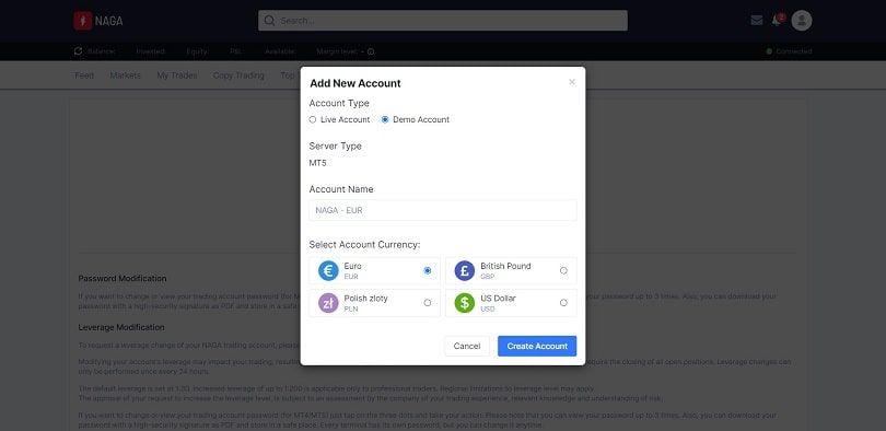 naga choose demo account features