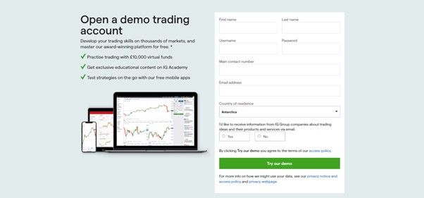 Fill in the registration form for the IG Markets demo account