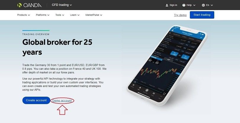 oanda homepage choose the demo account