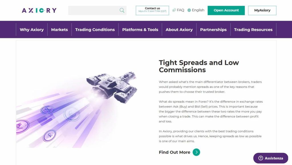 Axiory offers its clients tight spreads and low commissions