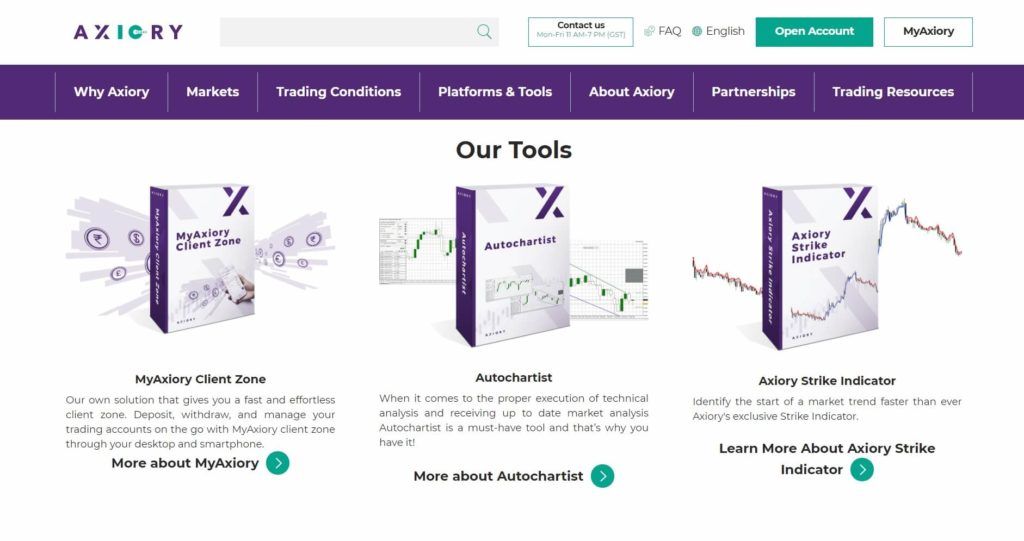 The tools Axiory make available for all its traders