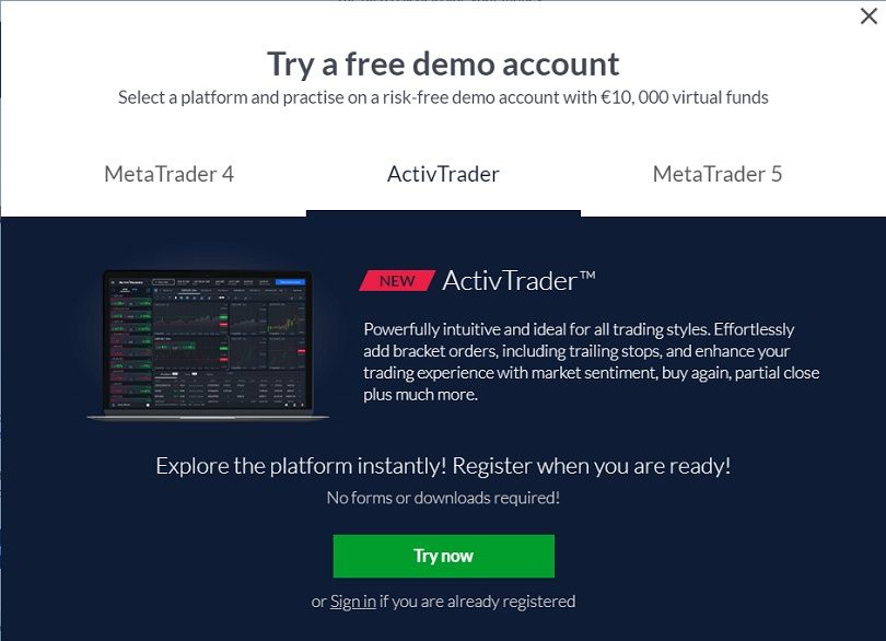 activtrades try free demo account page
