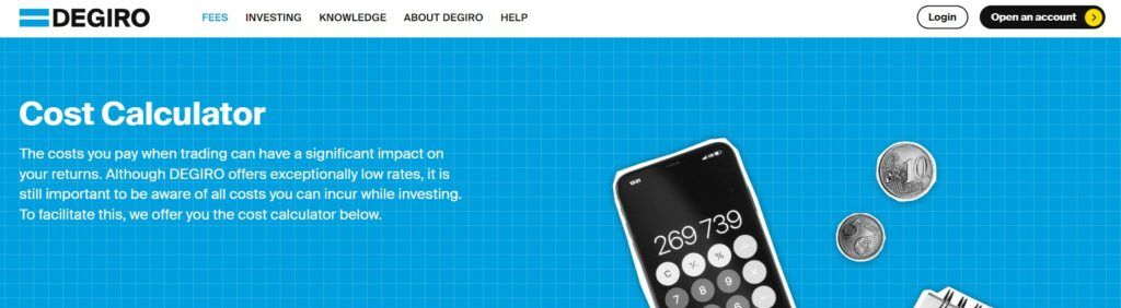 DEGIRO cost calculator page