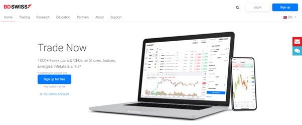 Access the BDSwiss demo account from the homepage
