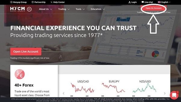 Open a demo account from the HYCM homepage