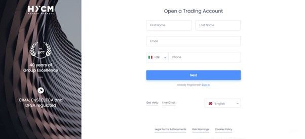 Fill in the register form for a HYCM demo account
