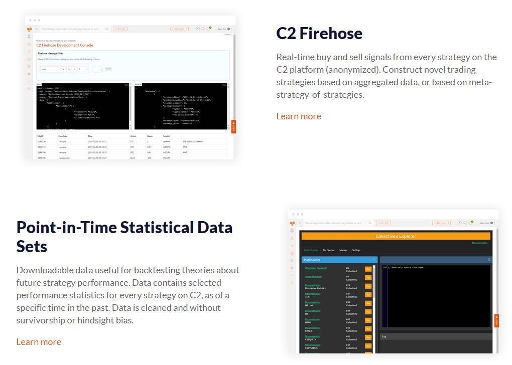The trading platform's features at Collective2