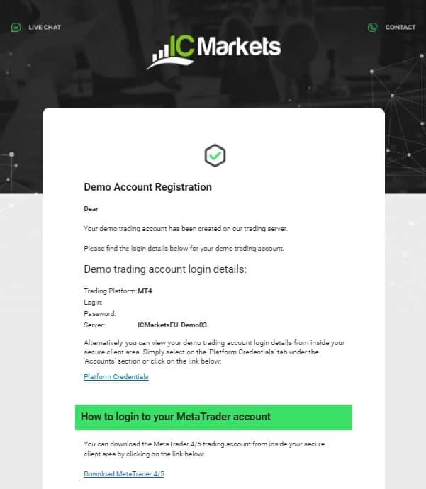 The IC Markets demo account registration