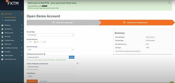 Open a demo account with FXTM