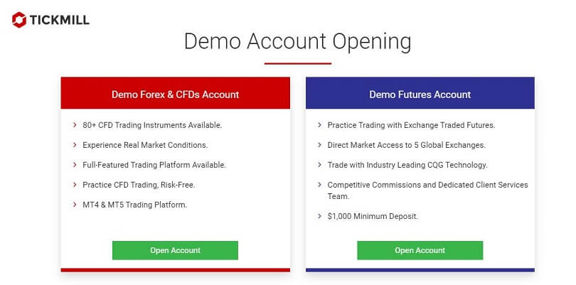 TickMill demo account opening