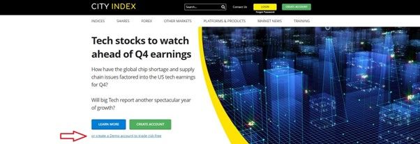 Apply for a City Index demo account from the homepage