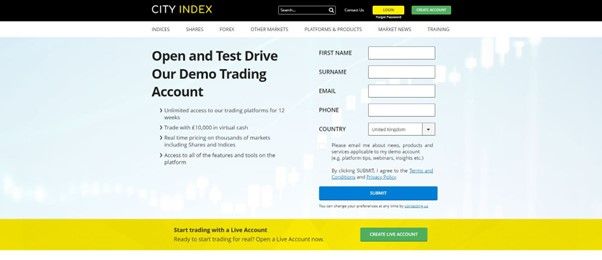 Fill in the register form for a City Index demo account