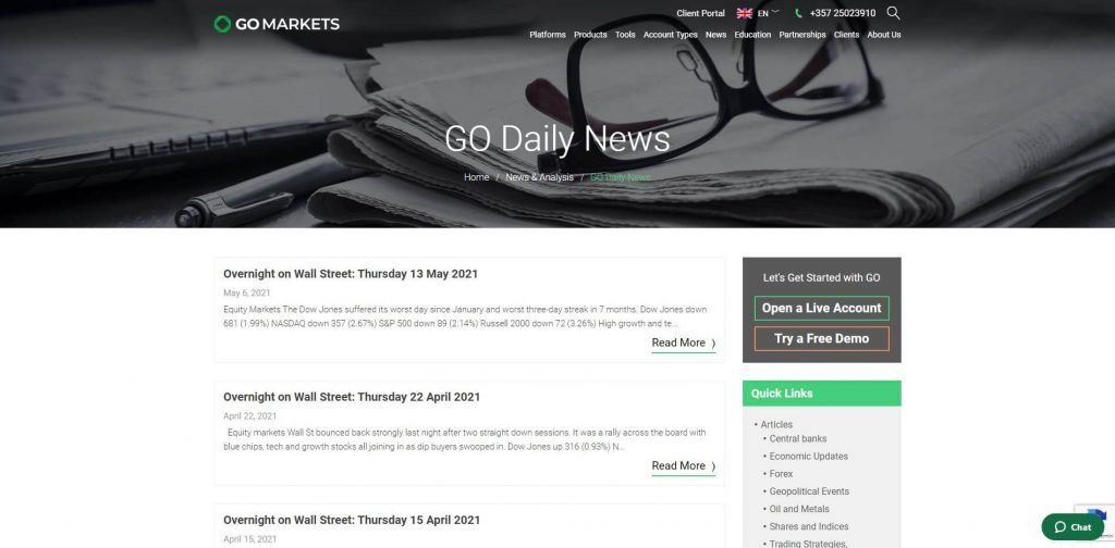 go markets daily news page