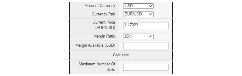 currency pair units calculator provided by oanda