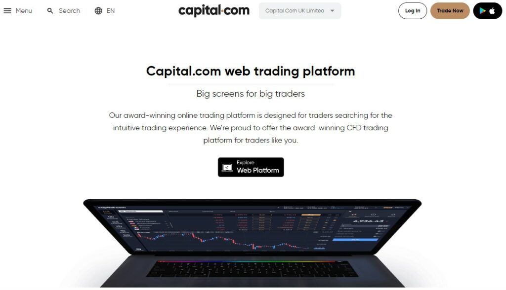 The web trading platform at Capital.com