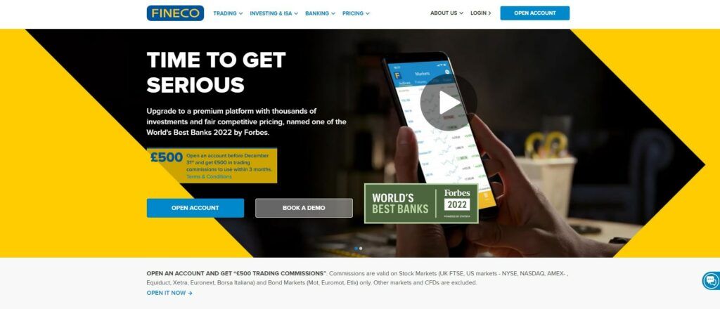 the homepage of fineco