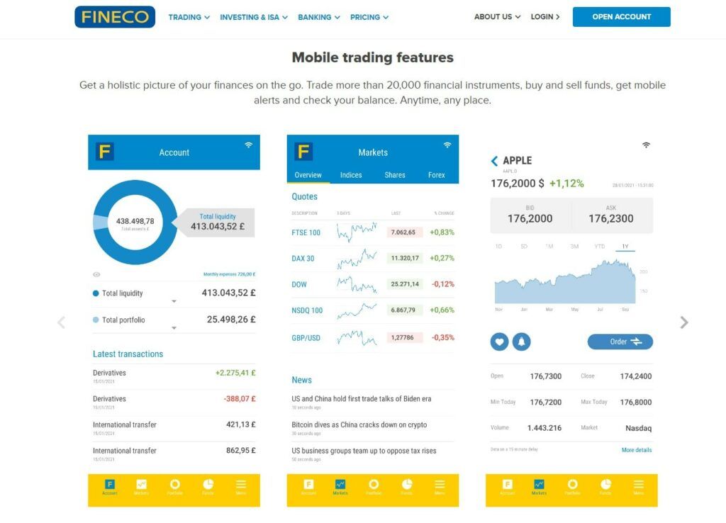 fineco mobile trading page