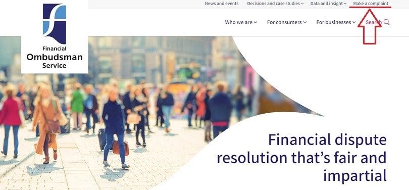 british fos homepage make a complaint